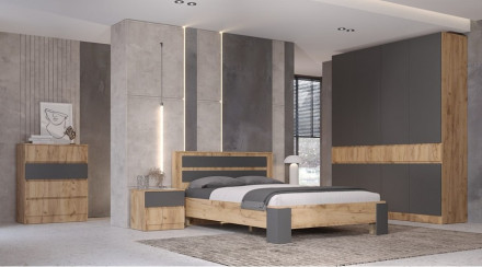 Шкаф 3-х створчатый Ленора, Дуб вотан/Графит 