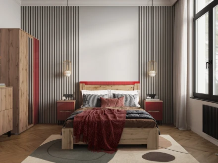 Тумба прикроватная Ливерпуль, вотан, бордо глянец 