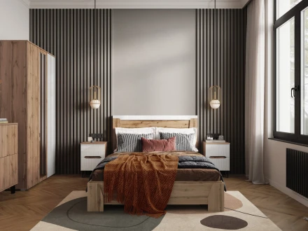 Модульная спальня Ливерпуль, вотан/белый глянец 