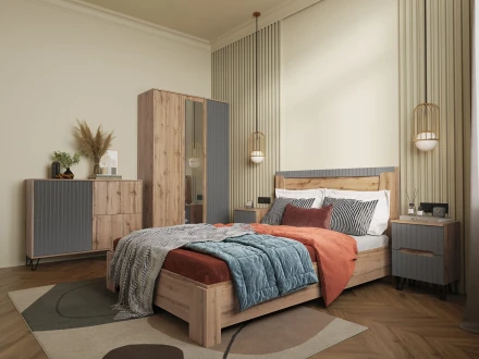 Модульная спальня Ливерпуль, вотан/графит софт  